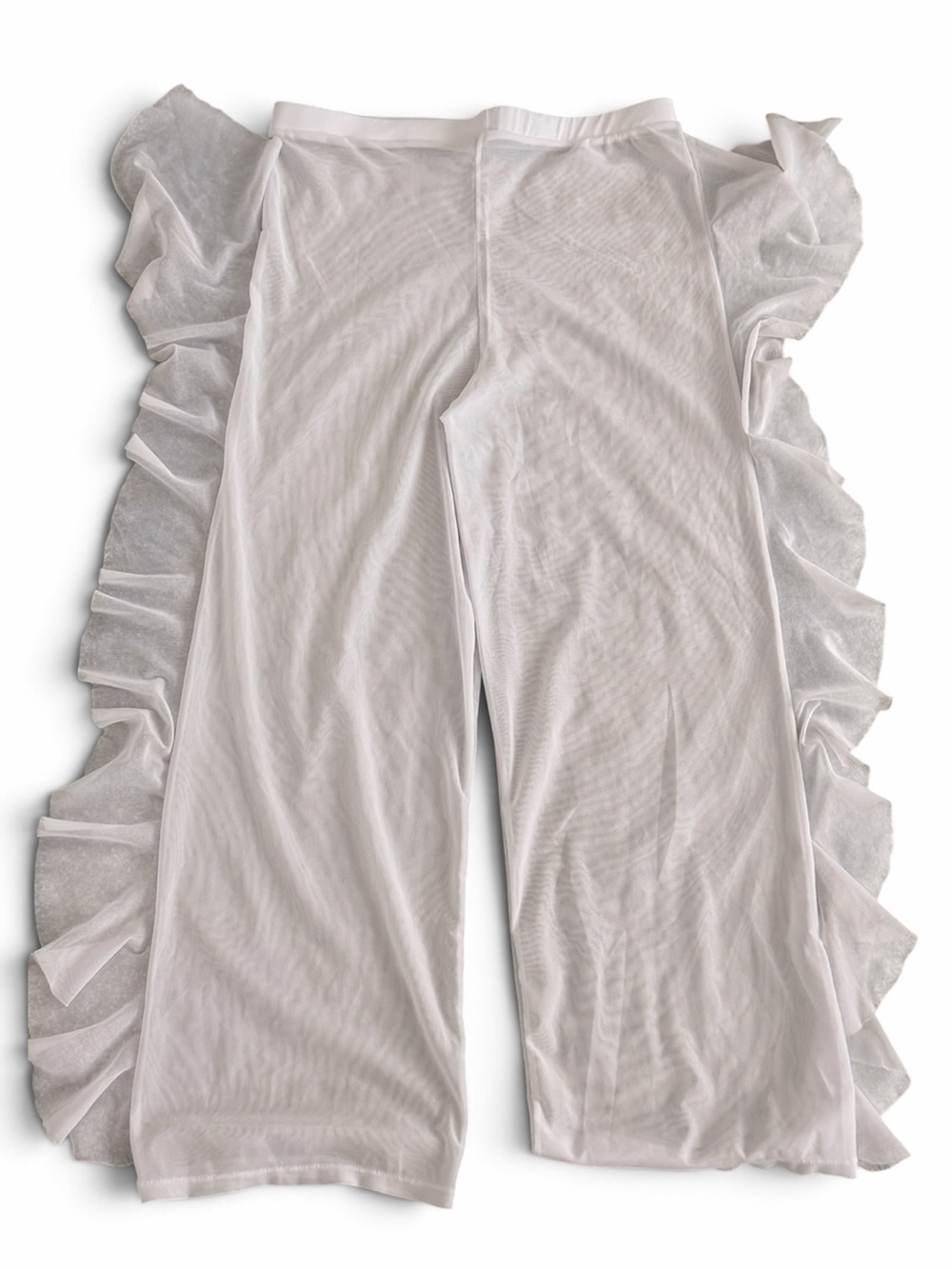 White Ruffle Wide-Leg Pants - Women
